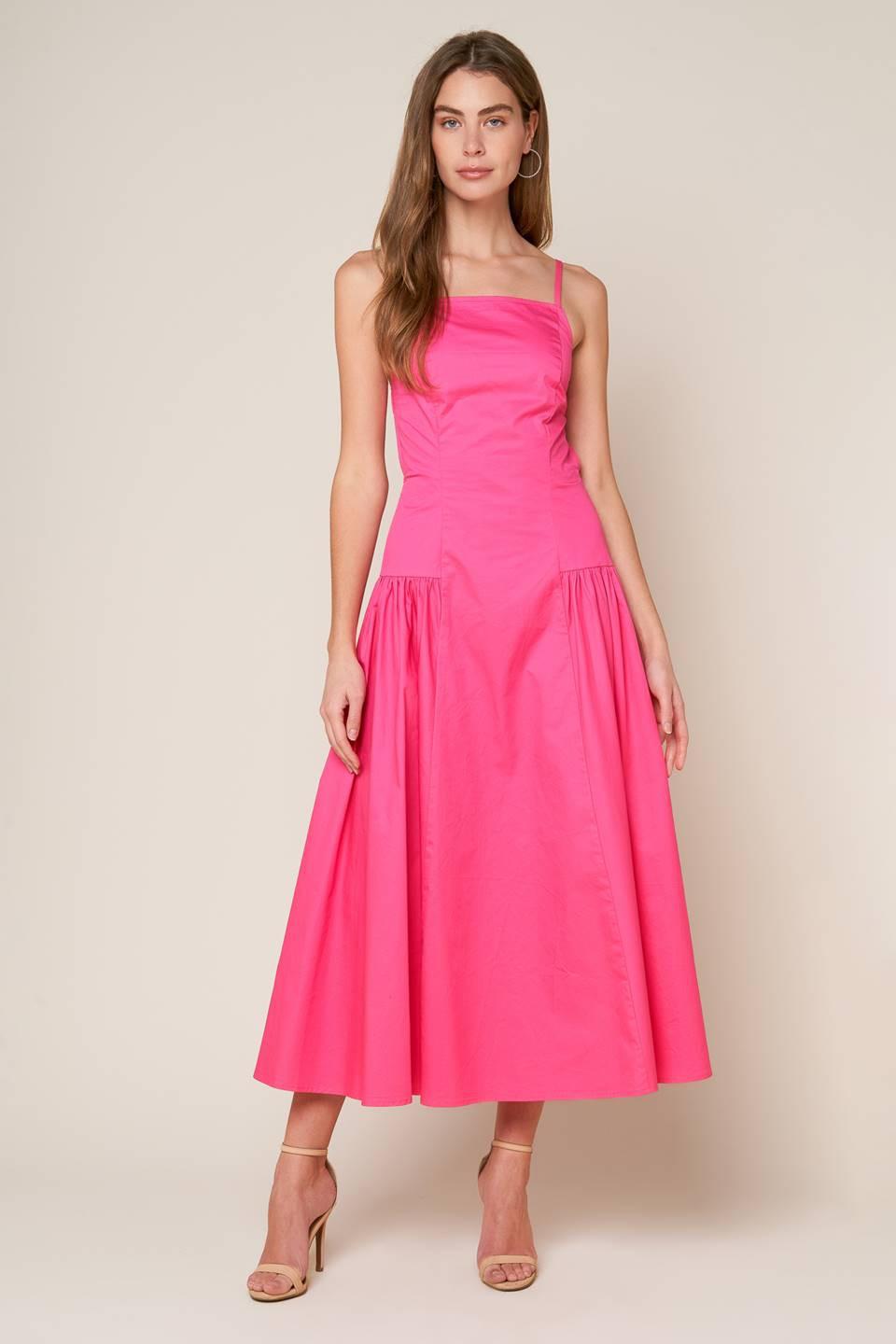 Sleek Essence Woven Midi Dress in pink, view 5 — Soul Flow Apparel