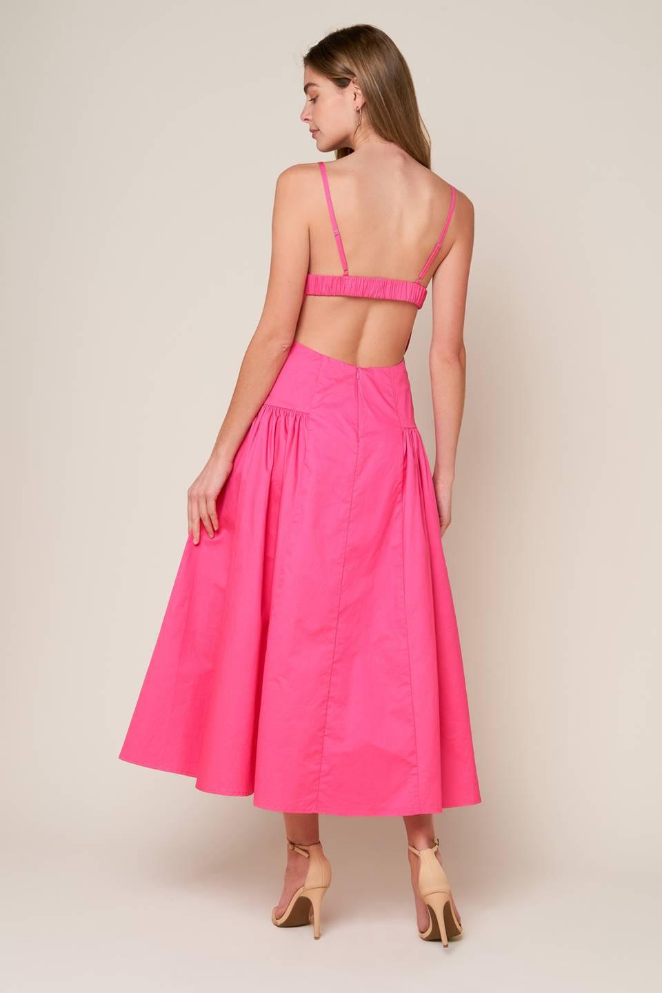 Sleek Essence Woven Midi Dress in pink, view 6 — Soul Flow Apparel