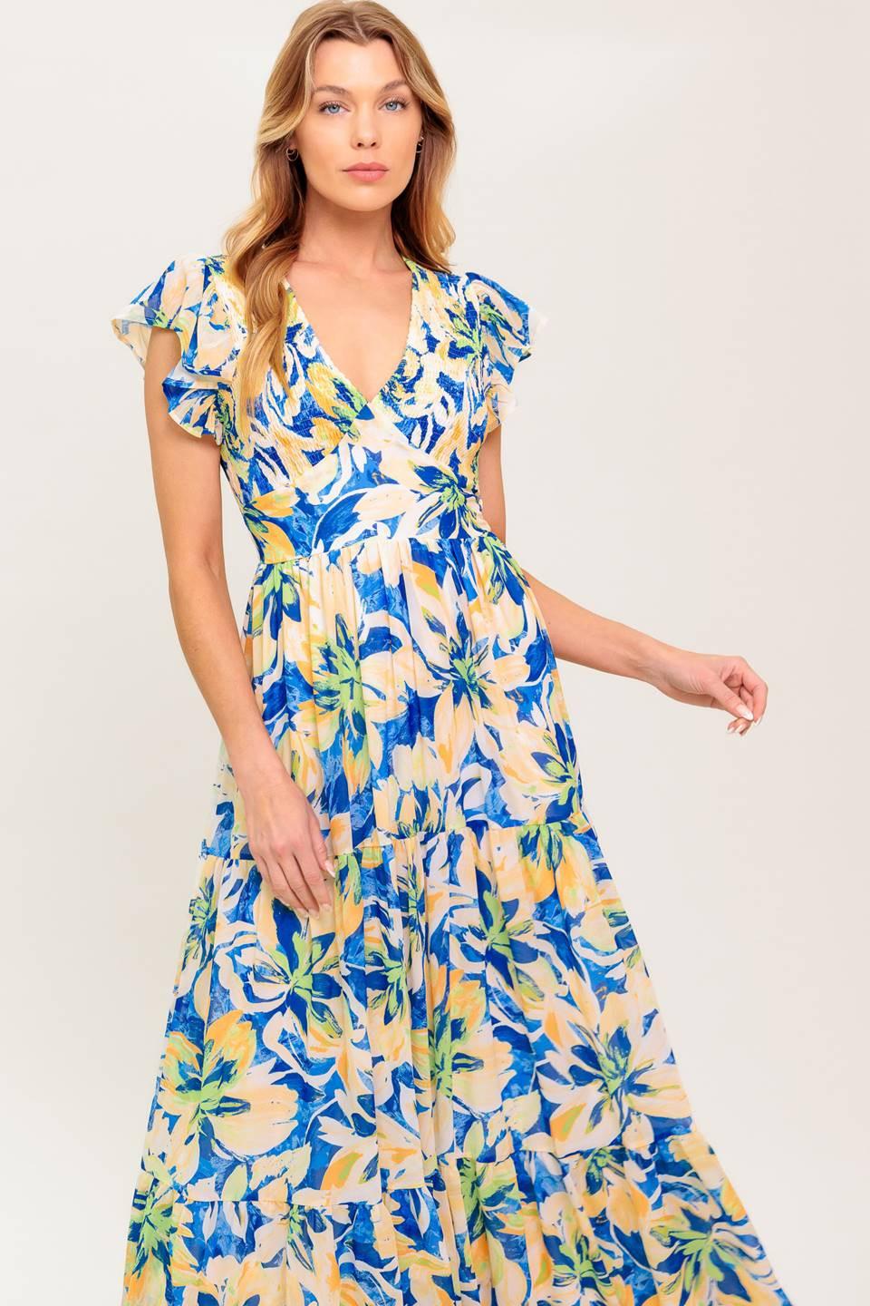 Echoes of You Floral Woven Maxi Dress in navy blue, view 2 — Soul Flow Apparel