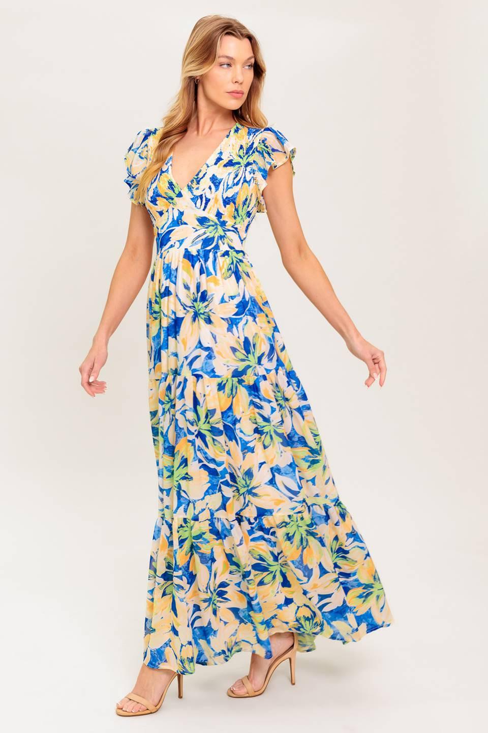 Echoes of You Floral Woven Maxi Dress in navy blue, view 3 — Soul Flow Apparel