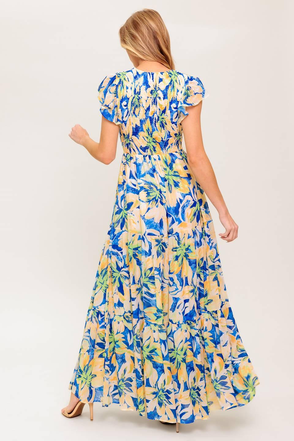 Echoes of You Floral Woven Maxi Dress in navy blue, view 5 — Soul Flow Apparel