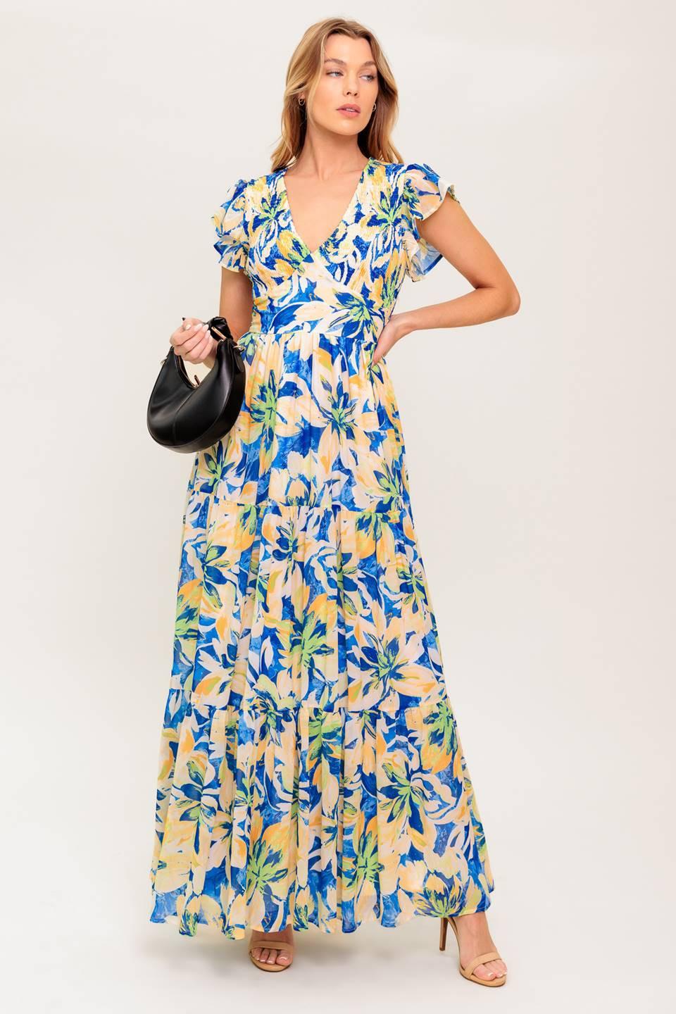 Echoes of You Floral Woven Maxi Dress in navy blue, view 6 — Soul Flow Apparel