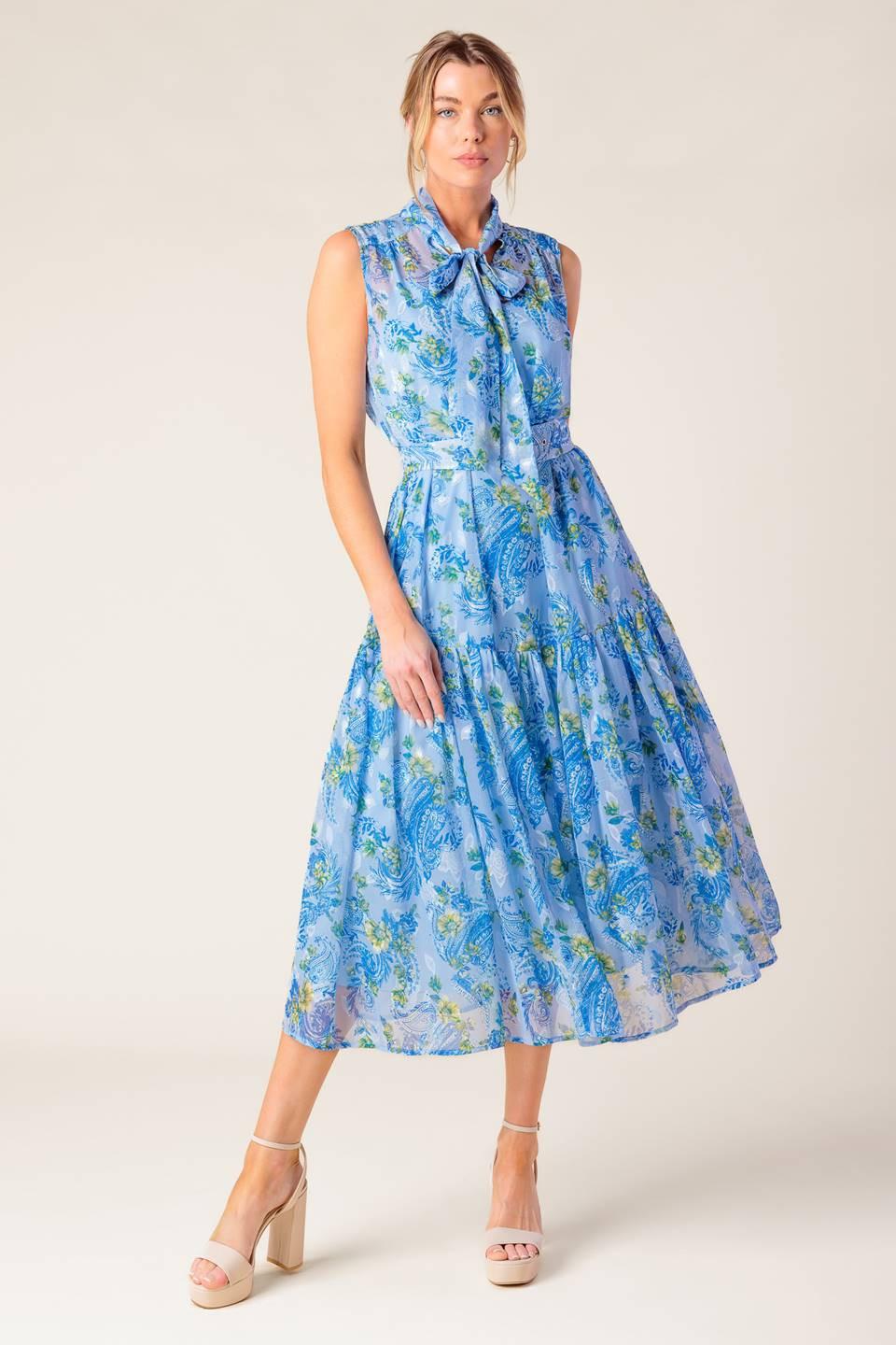 Ever After Power Blue Woven Midi Dress in powder, view 2 — Soul Flow Apparel