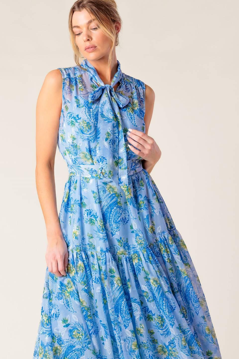 Ever After Power Blue Woven Midi Dress in powder, view 5 — Soul Flow Apparel