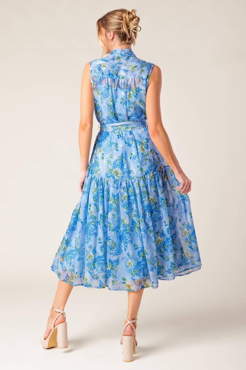 Ever After Power Blue Woven Midi Dress in powder, view 6 — Soul Flow Apparel