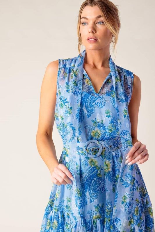 Ever After Power Blue Woven Midi Dress in powder, view 7 — Soul Flow Apparel