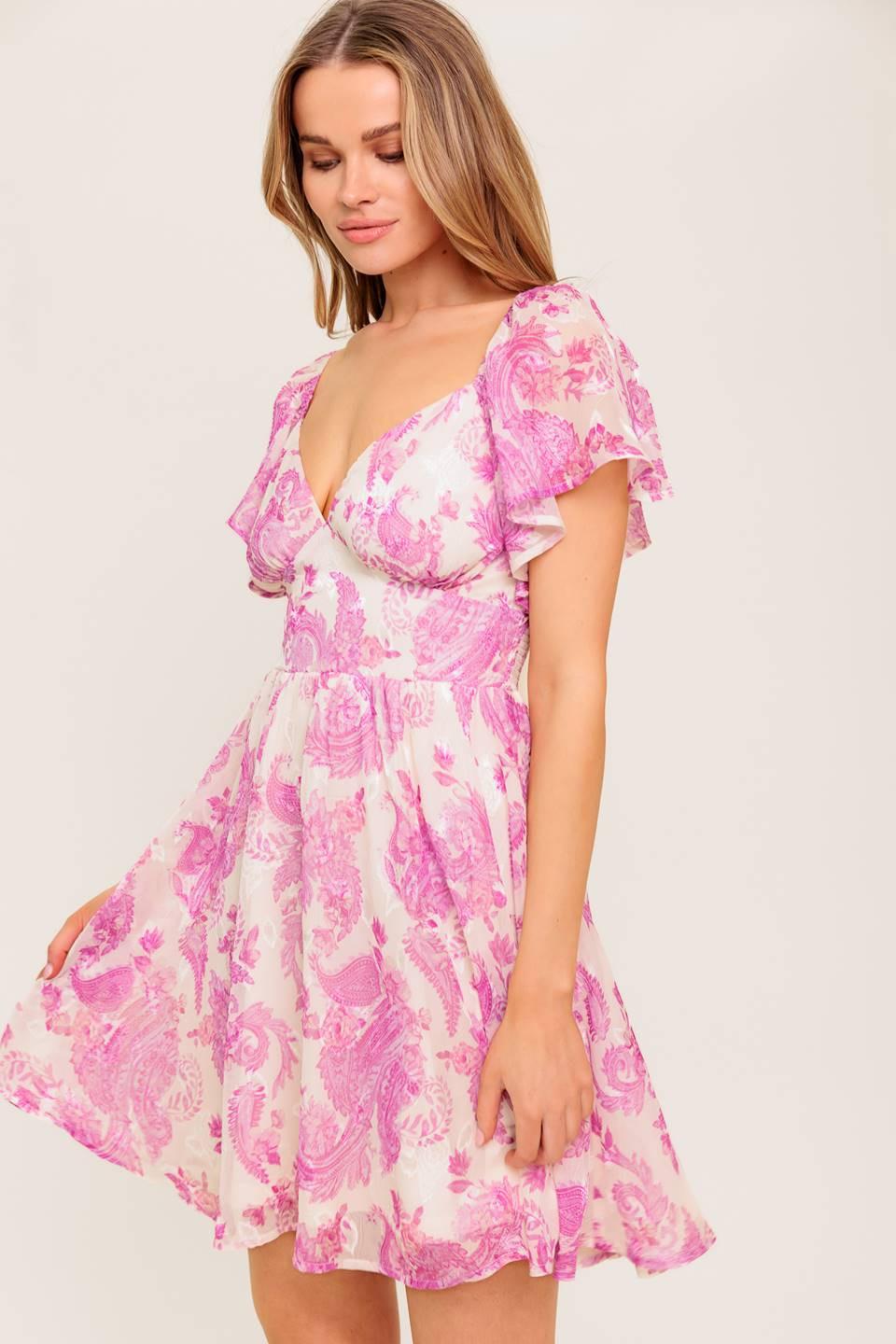 Ocean Whisper Sky Blue Woven Mini Dress in ivory pink, view 5 — Soul Flow Apparel