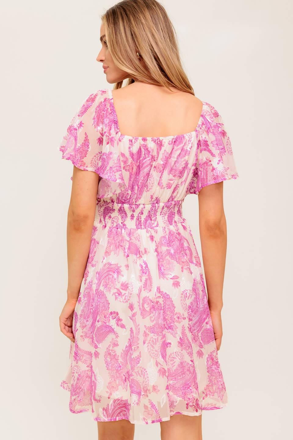 Ocean Whisper Sky Blue Woven Mini Dress in ivory pink, view 6 — Soul Flow Apparel