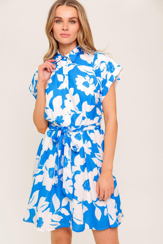 Citrus Crush Blue Woven Mini Dress in ivory, view 3 — Soul Flow Apparel
