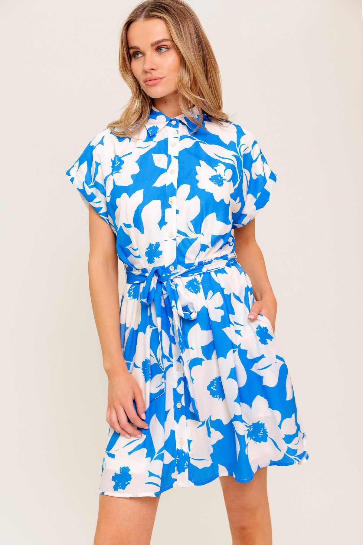 Citrus Crush Blue Woven Mini Dress in ivory, view 5 — Soul Flow Apparel