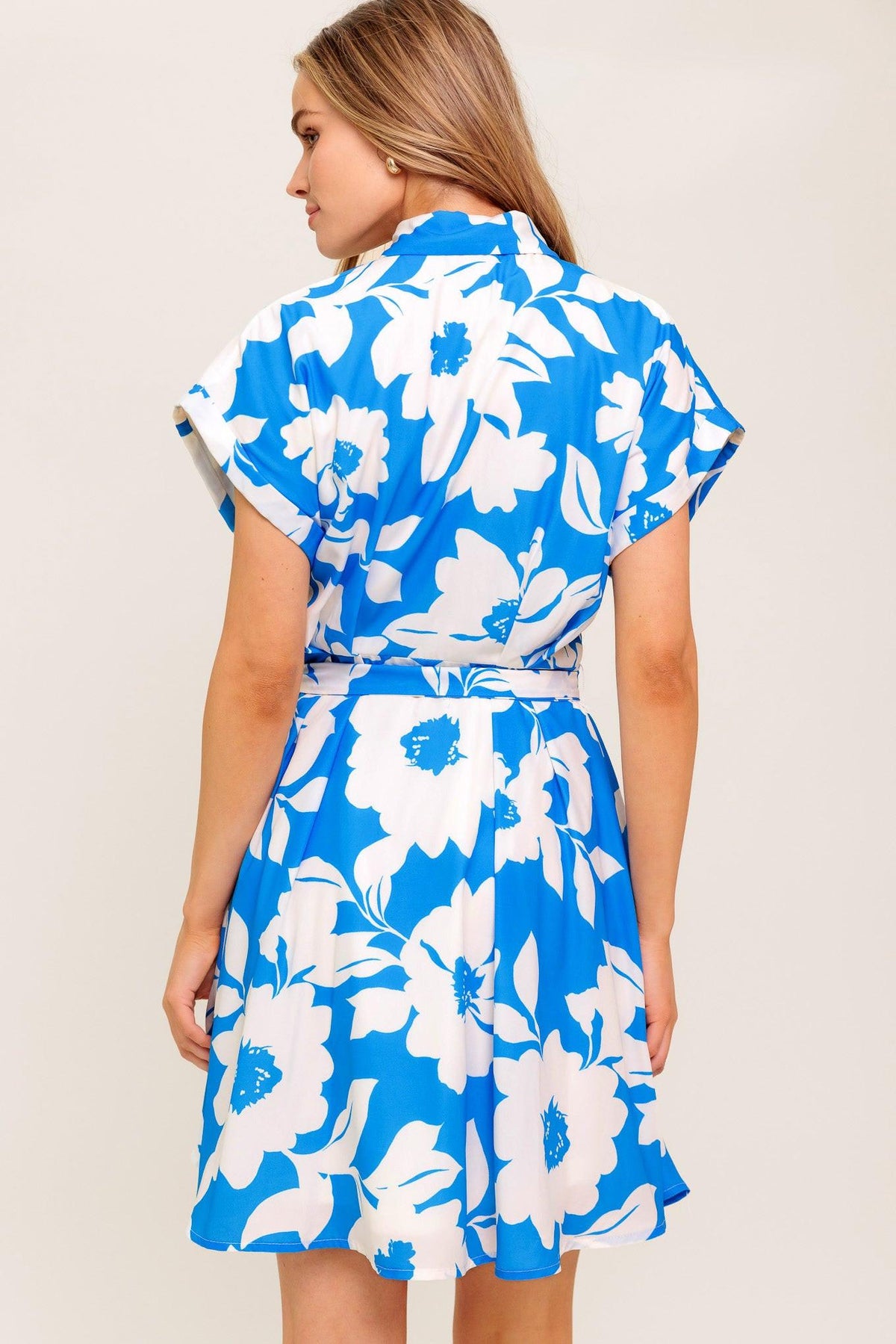Citrus Crush Blue Woven Mini Dress in ivory, view 6 — Soul Flow Apparel