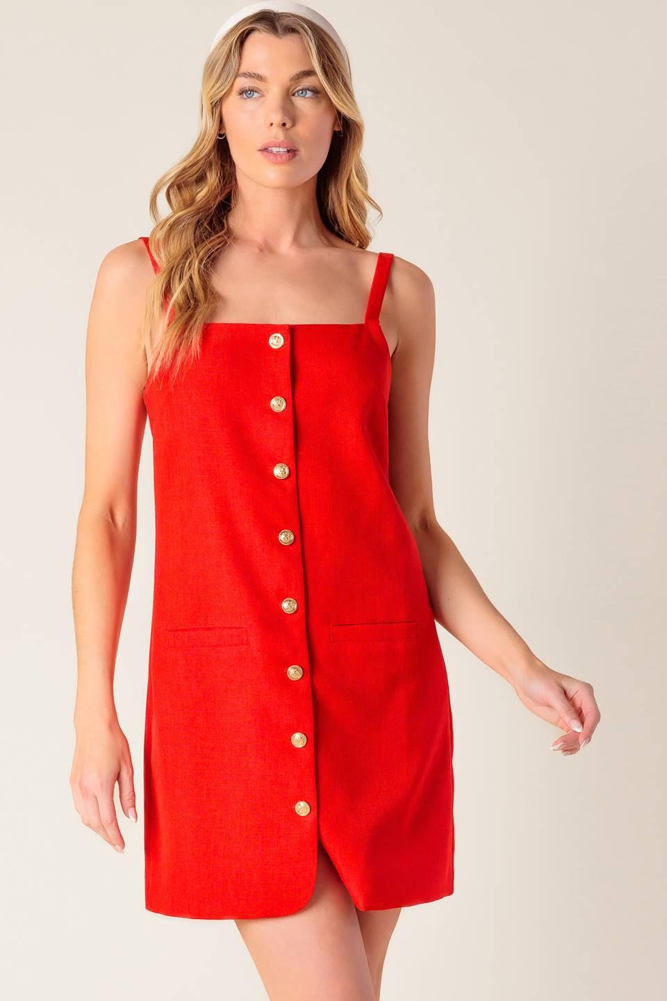 Chasing Joy Red Woven Mini Dress, view 2 — Soul Flow Apparel