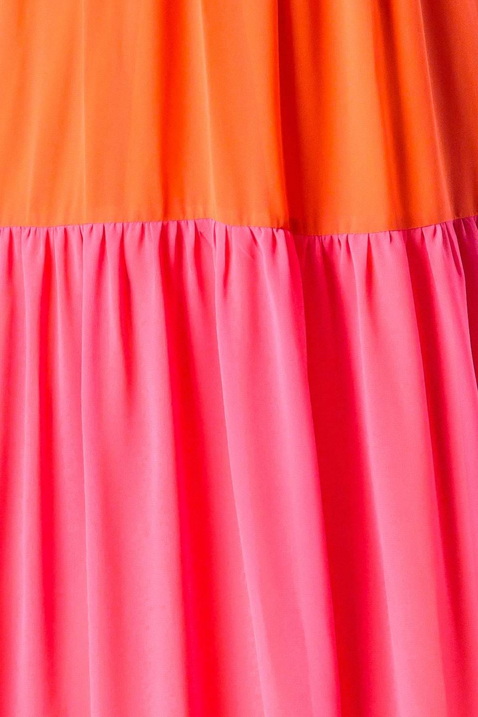 Regal Rise Woven Color Blocked Maxi Dress in fuchsia coral red, fabric swatch — Soul Flow Apparel