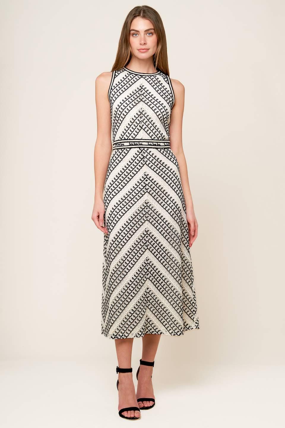 Terrific Timing Crochet Midi Dress in ivory black, view 1 — Soul Flow Apparel