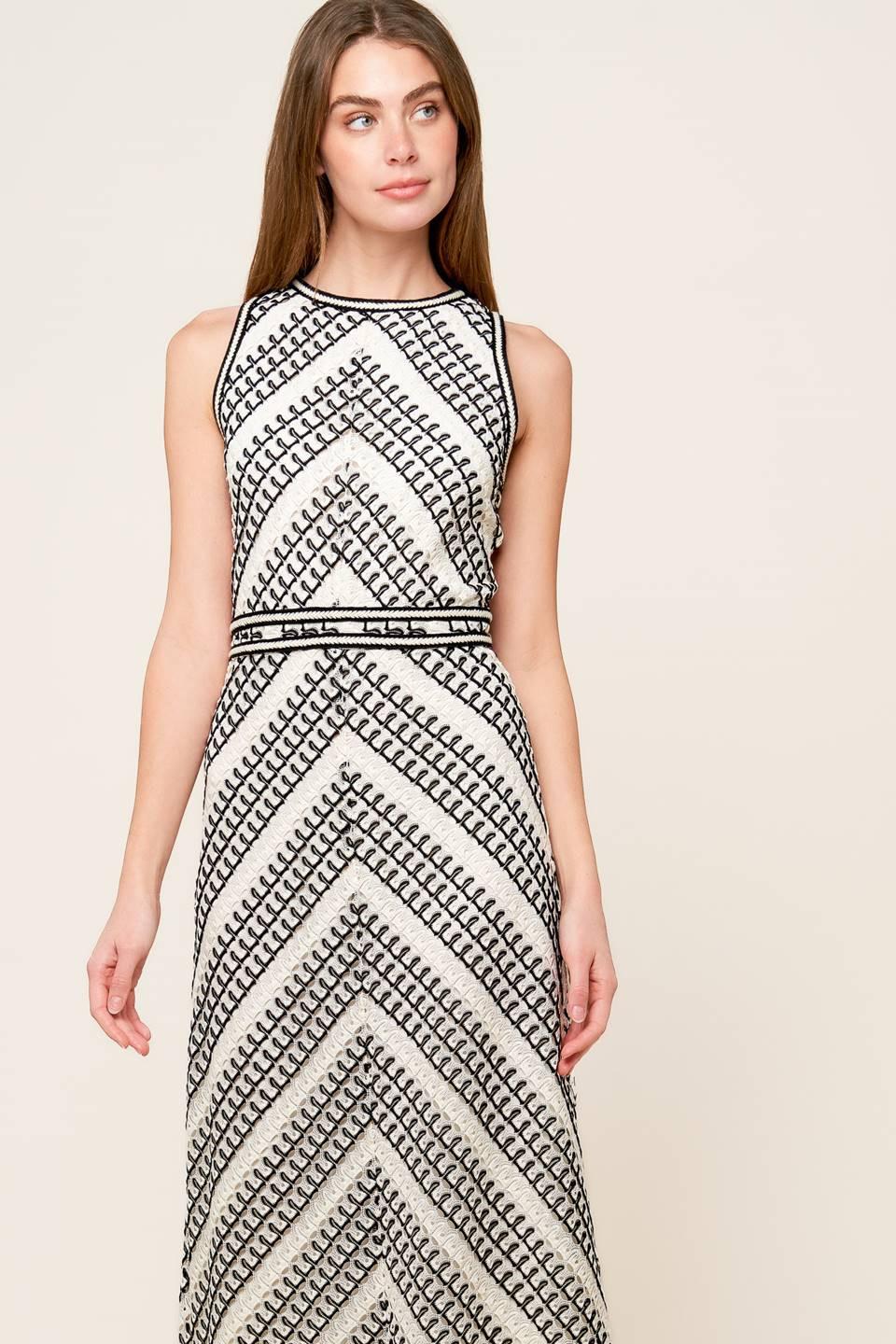 Terrific Timing Crochet Midi Dress in ivory black, view 2 — Soul Flow Apparel