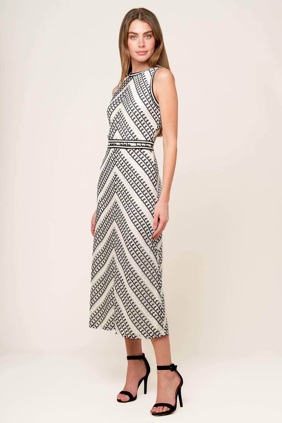 Terrific Timing Crochet Midi Dress in ivory black, view 3 — Soul Flow Apparel