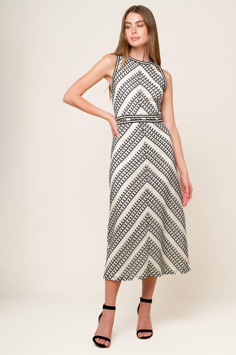 Terrific Timing Crochet Midi Dress in ivory black, view 5 — Soul Flow Apparel