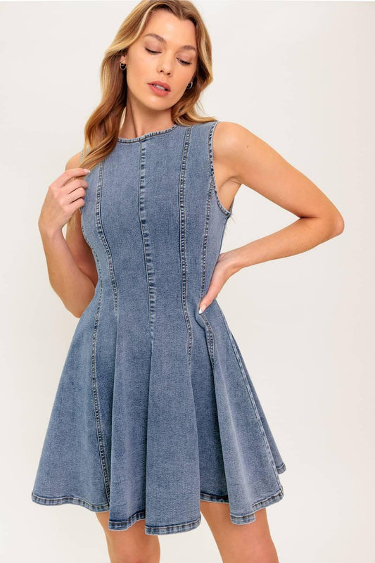 Caught in a Moment Denim Mini Dress in acid, view 3 — Soul Flow Apparel