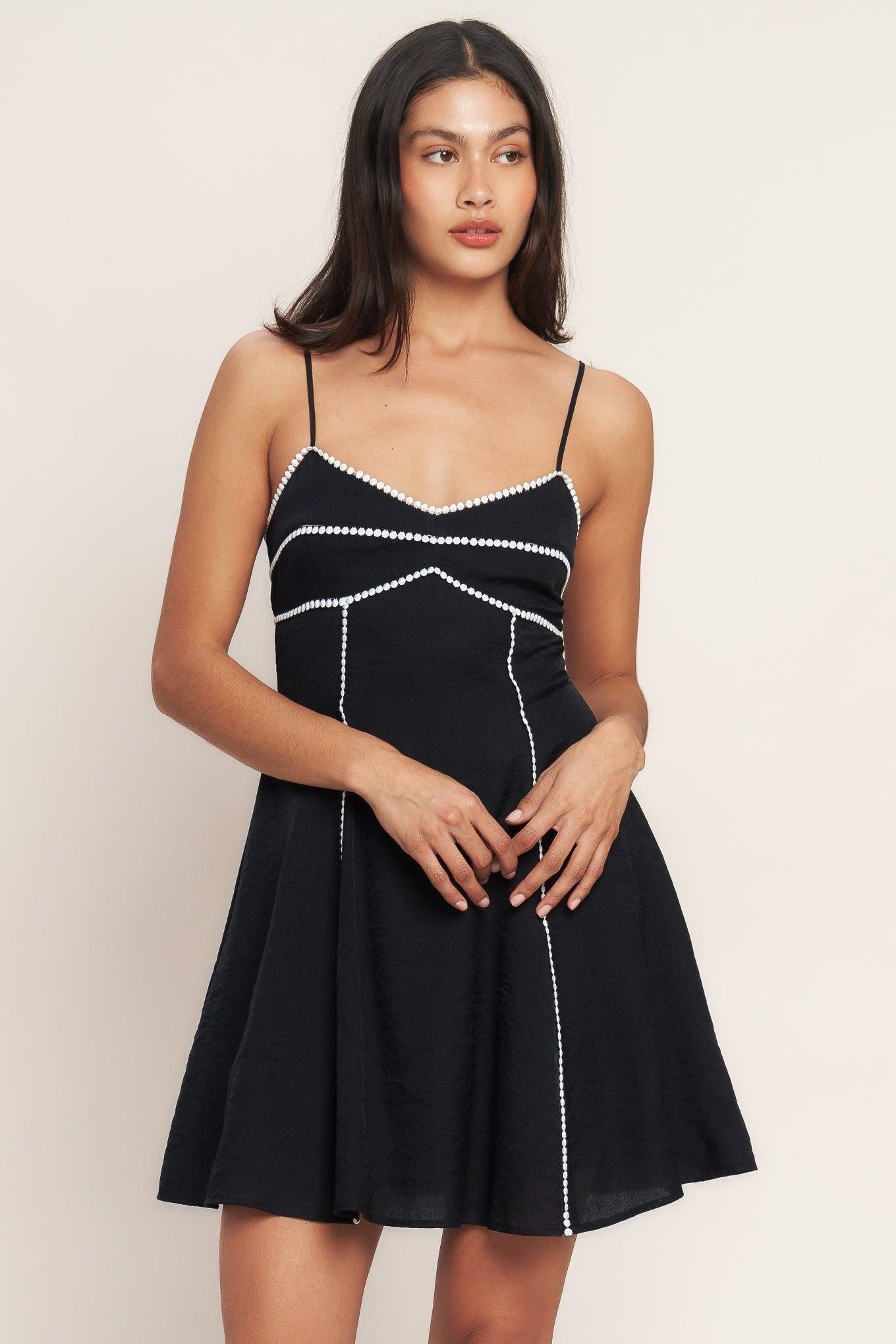All Eyes on You Woven Mini Dress in black, view 2 — Soul Flow Apparel