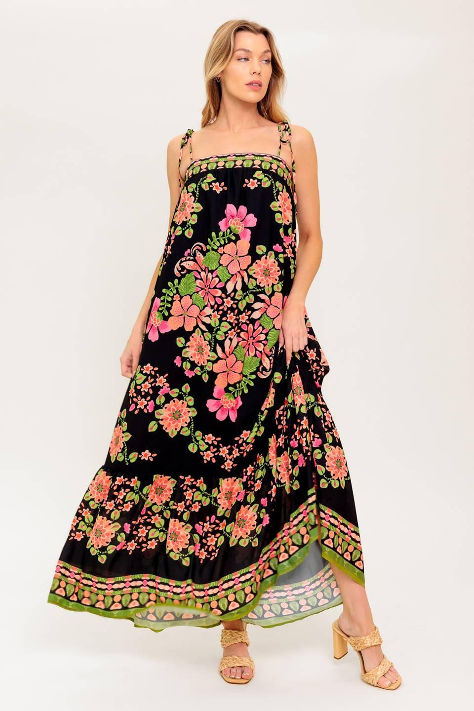 Summer Glow Black Woven Maxi Dress, view 1 — Soul Flow Apparel