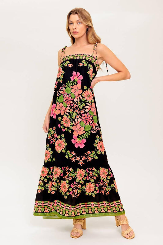 Summer Glow Black Woven Maxi Dress, view 3 — Soul Flow Apparel
