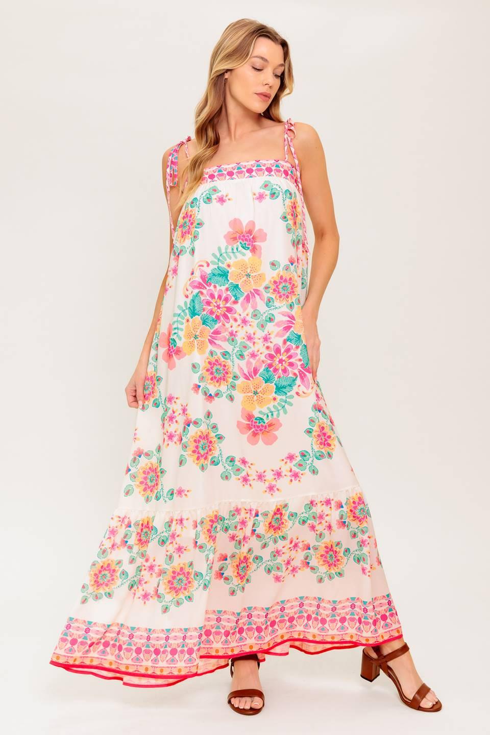 Summer Glow Ivory Woven Maxi Dress, view 2 — Soul Flow Apparel