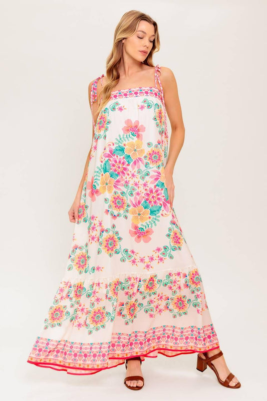 Summer Glow Ivory Woven Maxi Dress, view 2 — Soul Flow Apparel