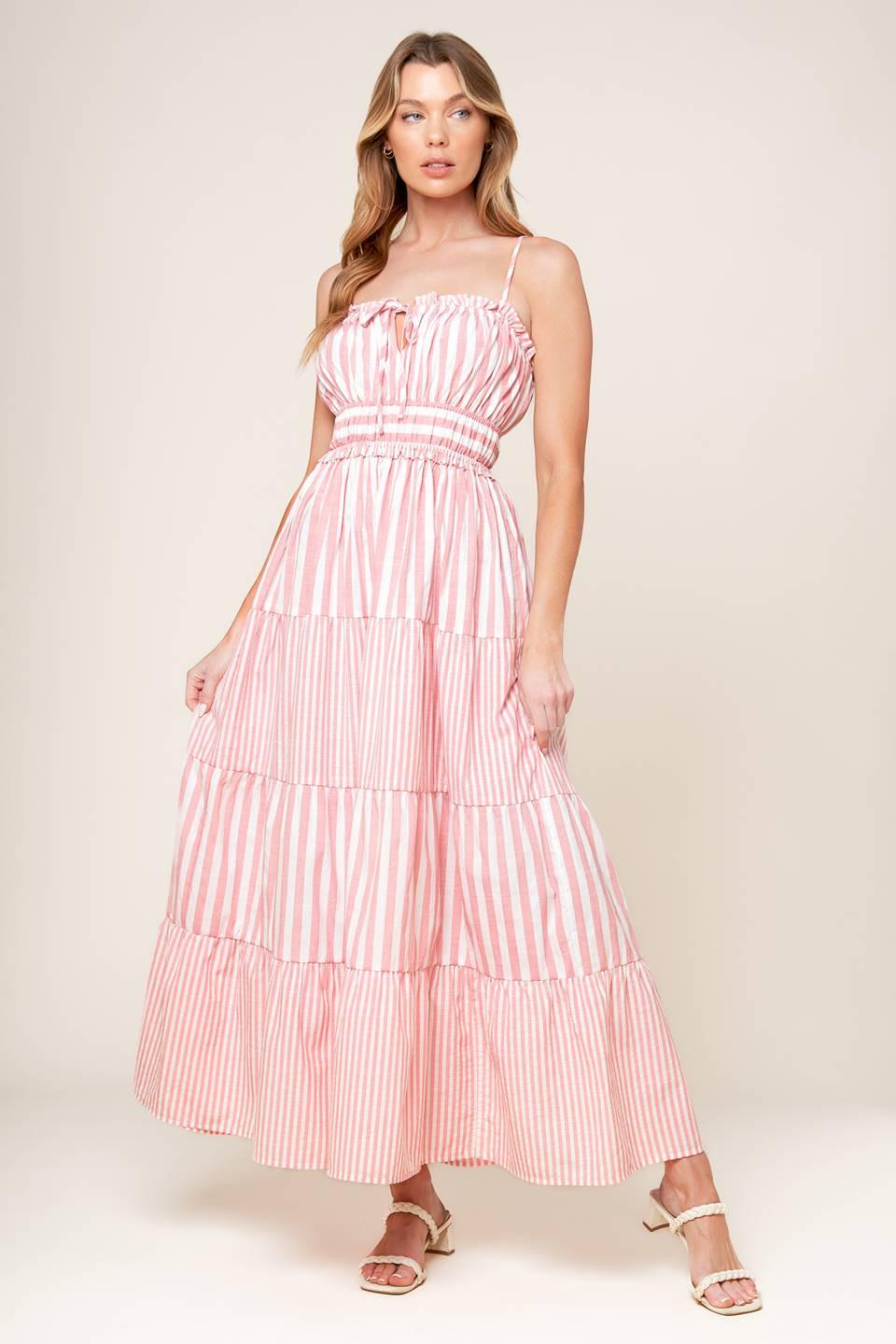 Gia Peony Pink Woven Maxi Dress in white, view 1 — Soul Flow Apparel