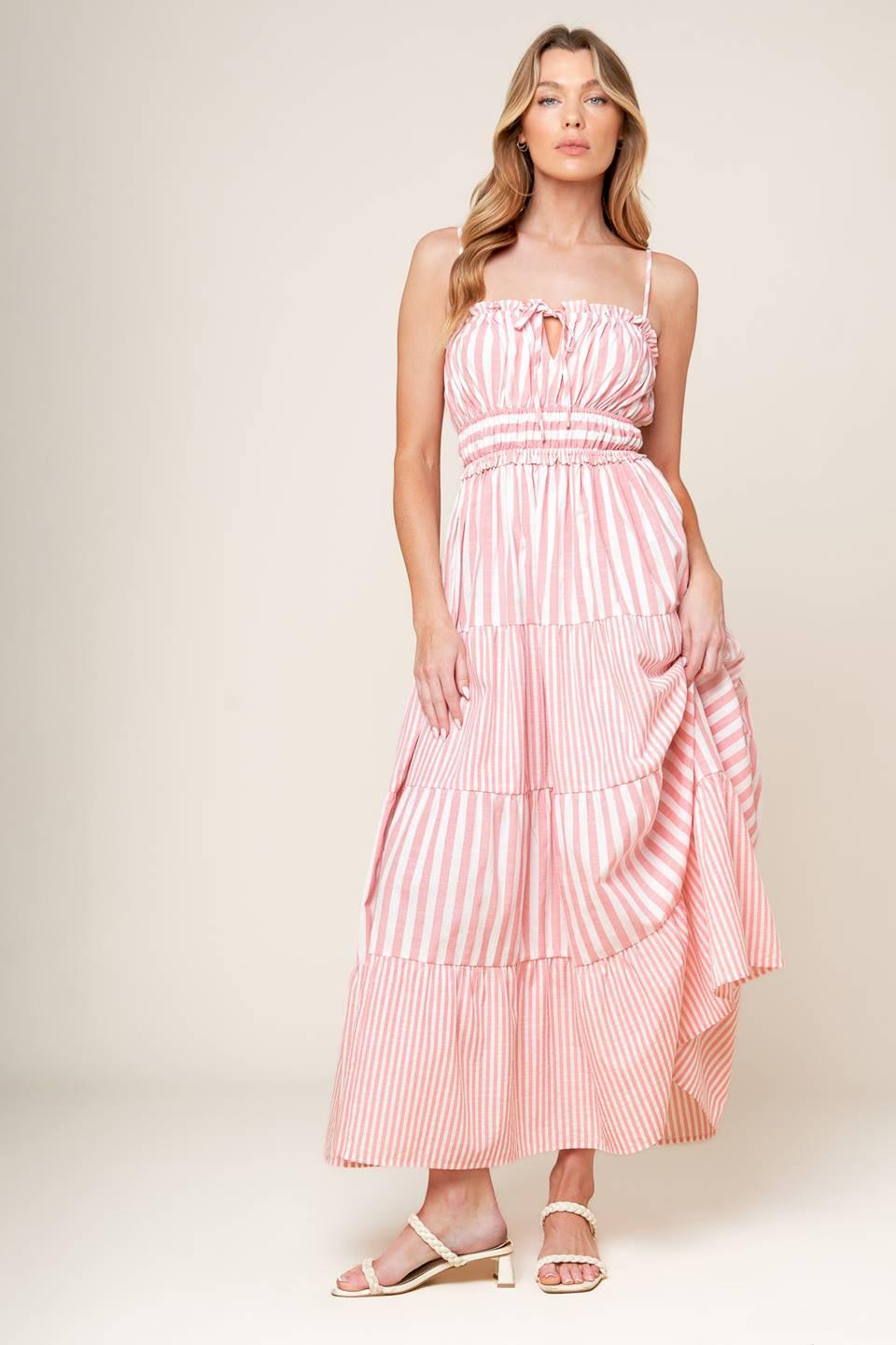 Gia Peony Pink Woven Maxi Dress in white, view 2 — Soul Flow Apparel