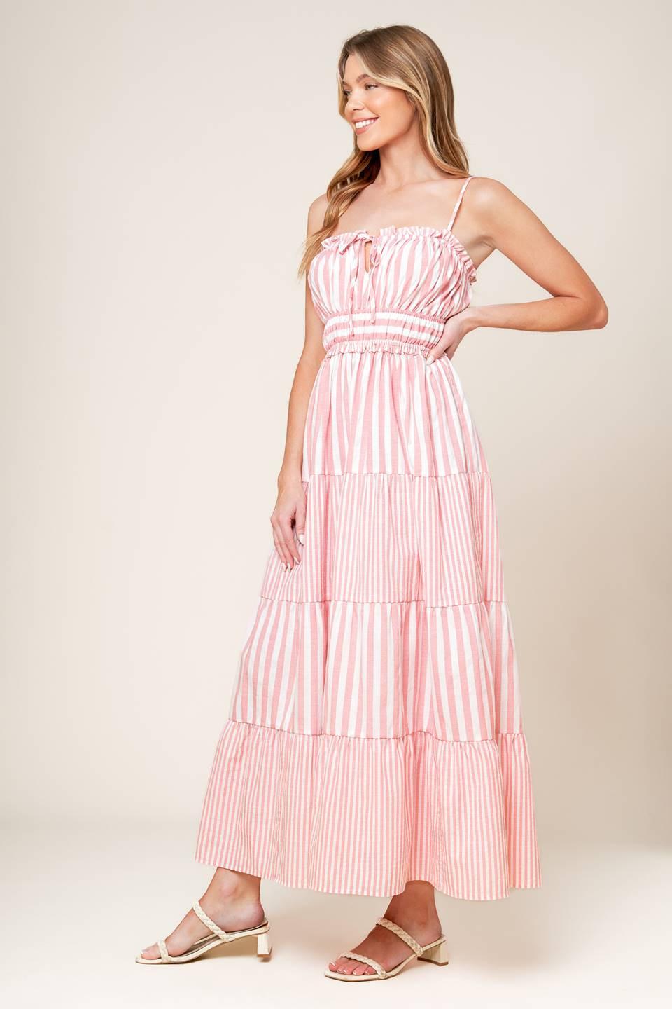 Gia Peony Pink Woven Maxi Dress in white, view 4 — Soul Flow Apparel