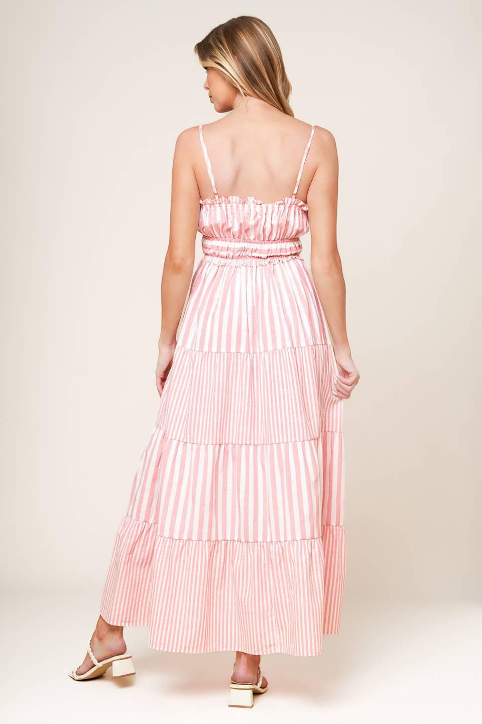 Gia Peony Pink Woven Maxi Dress in white, view 5 — Soul Flow Apparel