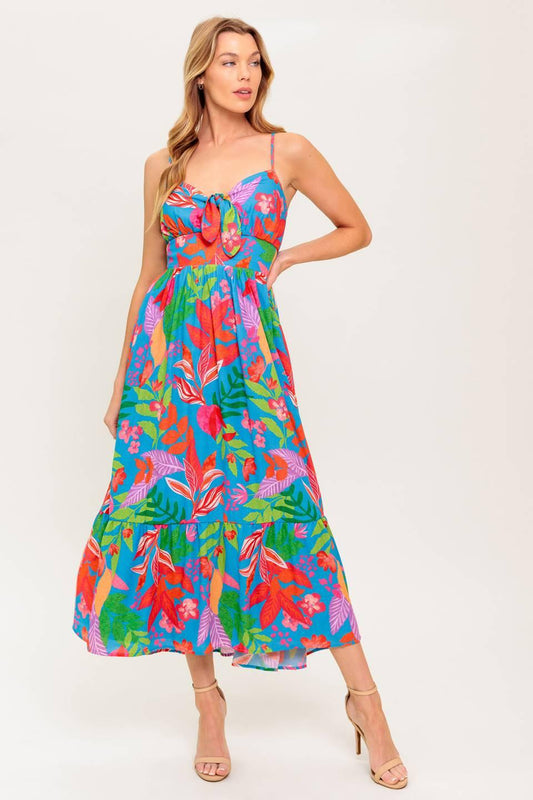 Slow Motion Love Woven Midi Dress in blue, view 1 — Soul Flow Apparel
