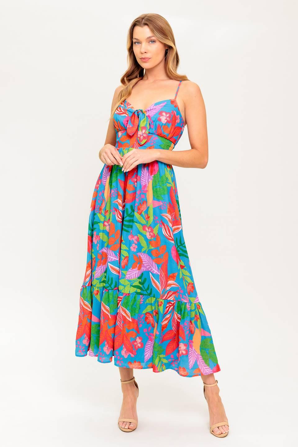 Slow Motion Love Woven Midi Dress in blue, view 2 — Soul Flow Apparel