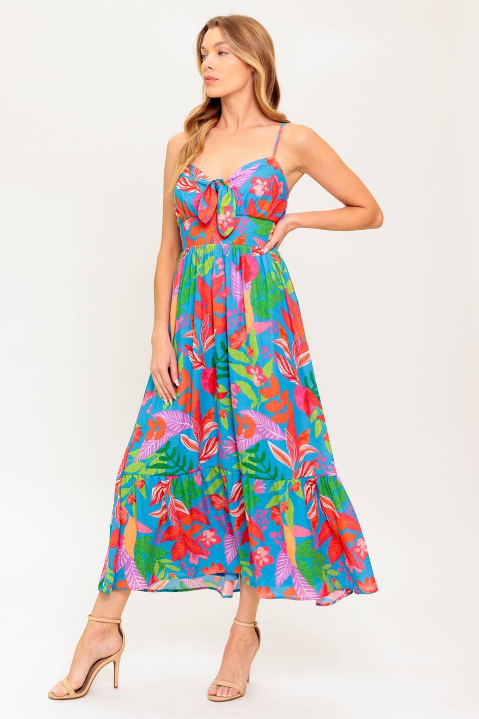 Slow Motion Love Woven Midi Dress in blue, view 3 — Soul Flow Apparel