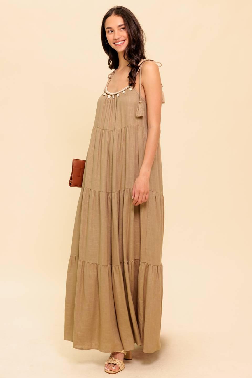 World of Possiblilities Taupe Woven Maxi Dress, view 3 — Soul Flow Apparel