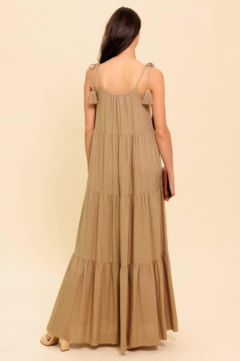 World of Possiblilities Taupe Woven Maxi Dress, view 7 — Soul Flow Apparel