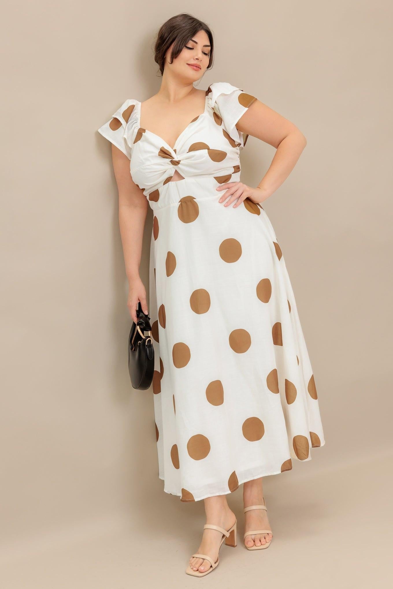 Mojito Mood Woven Midi Dress in ivory camel, view 1 — Soul Flow Apparel