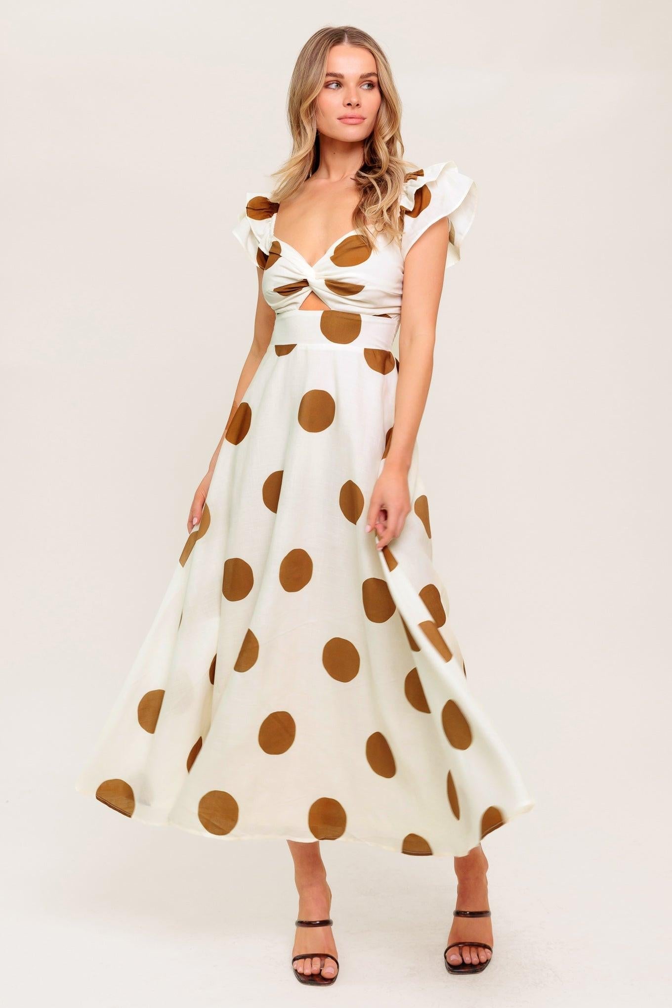 Mojito Mood Woven Midi Dress in ivory camel, view 2 — Soul Flow Apparel