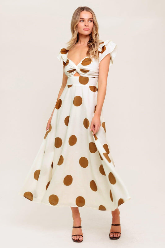 Mojito Mood Woven Midi Dress in ivory camel, view 2 — Soul Flow Apparel