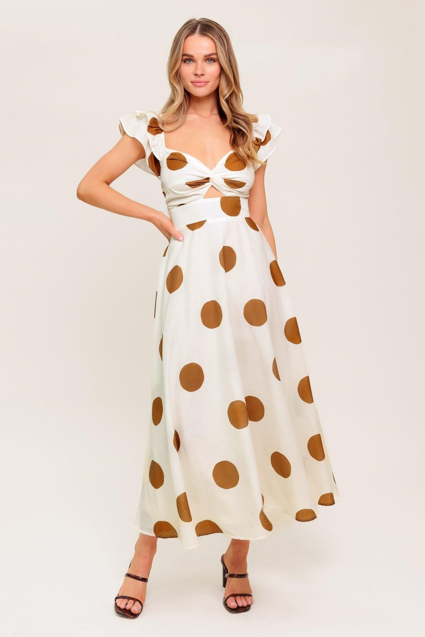 Mojito Mood Woven Midi Dress in ivory camel, view 3 — Soul Flow Apparel