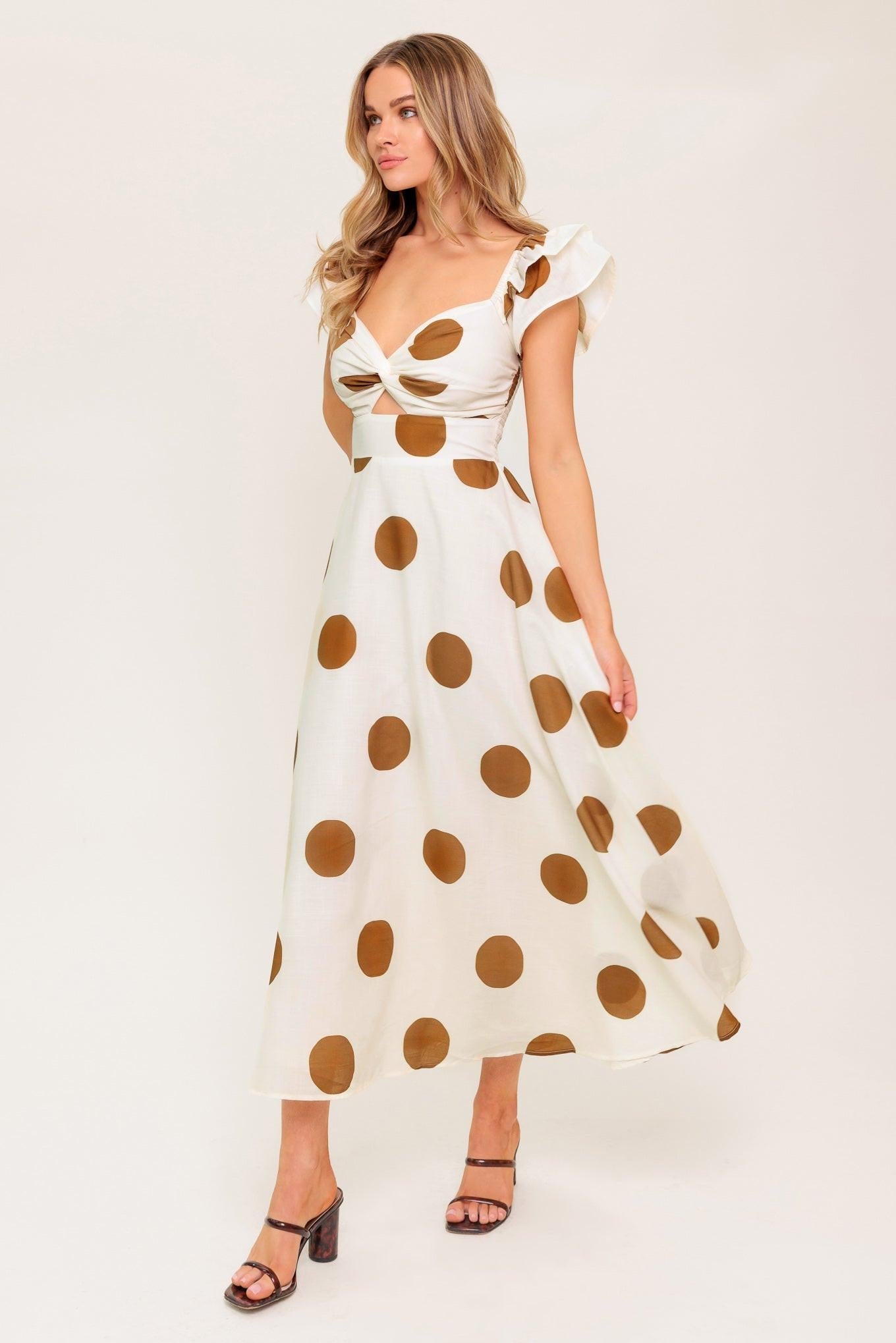 Mojito Mood Woven Midi Dress in ivory camel, view 6 — Soul Flow Apparel