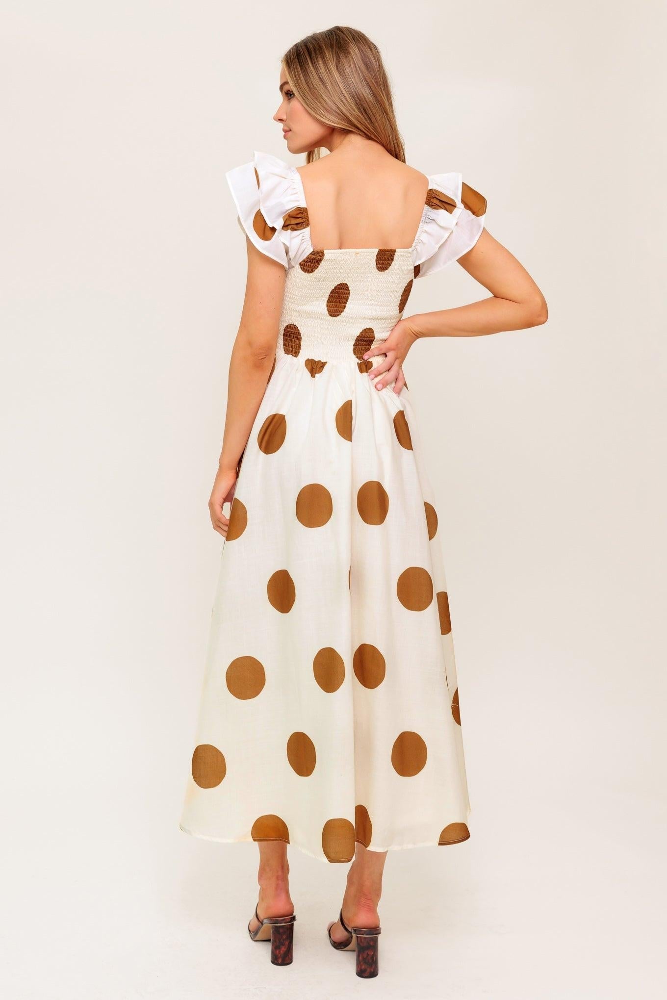 Mojito Mood Woven Midi Dress in ivory camel, view 7 — Soul Flow Apparel