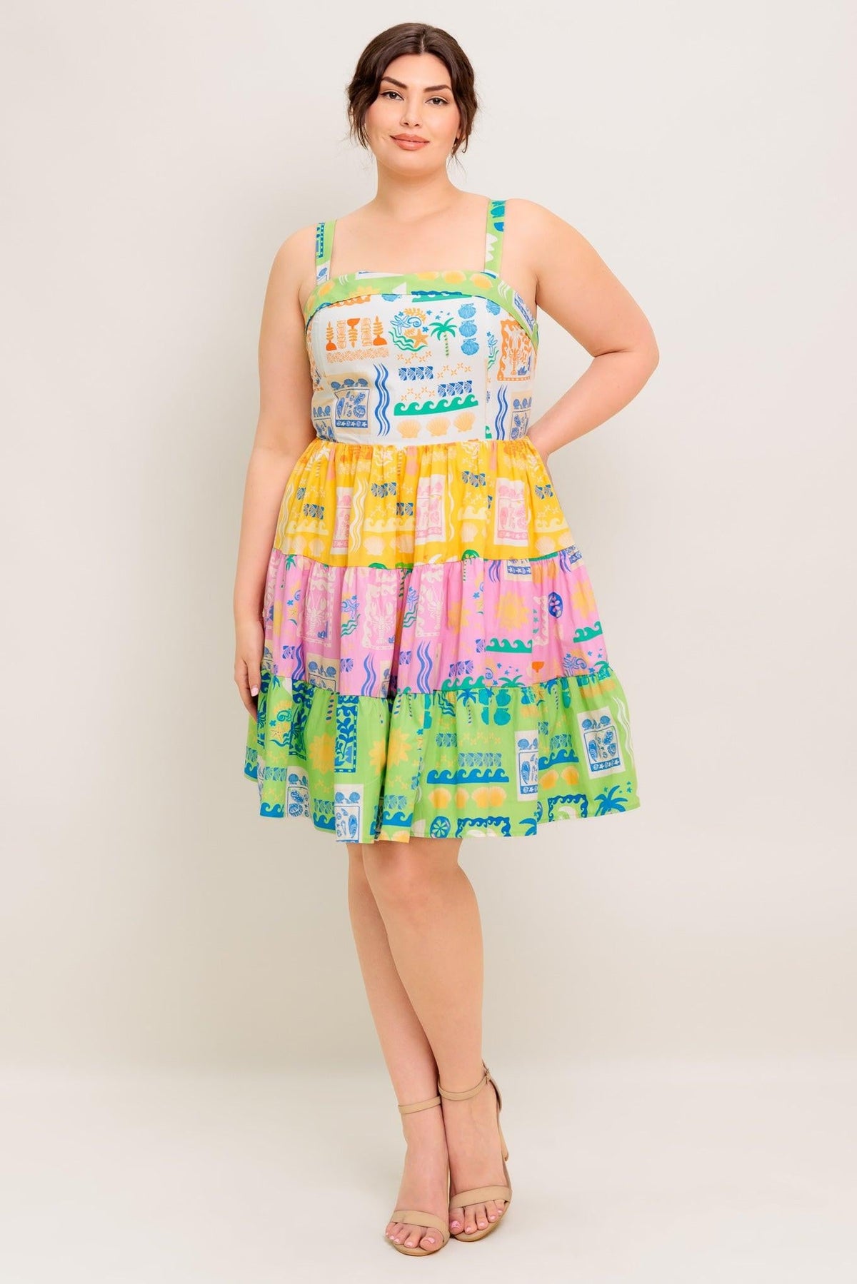 Out of Office Green Woven Mini Dress in ivory, view 1 — Soul Flow Apparel