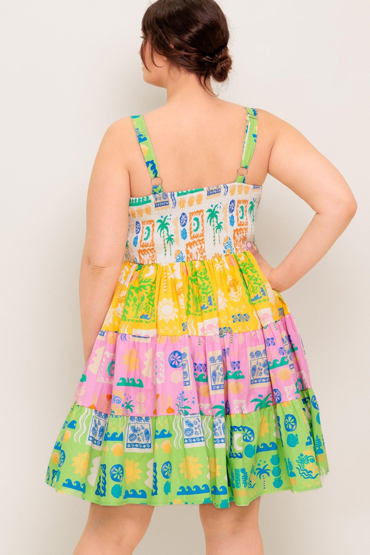 Out of Office Green Woven Mini Dress in ivory, view 2 — Soul Flow Apparel