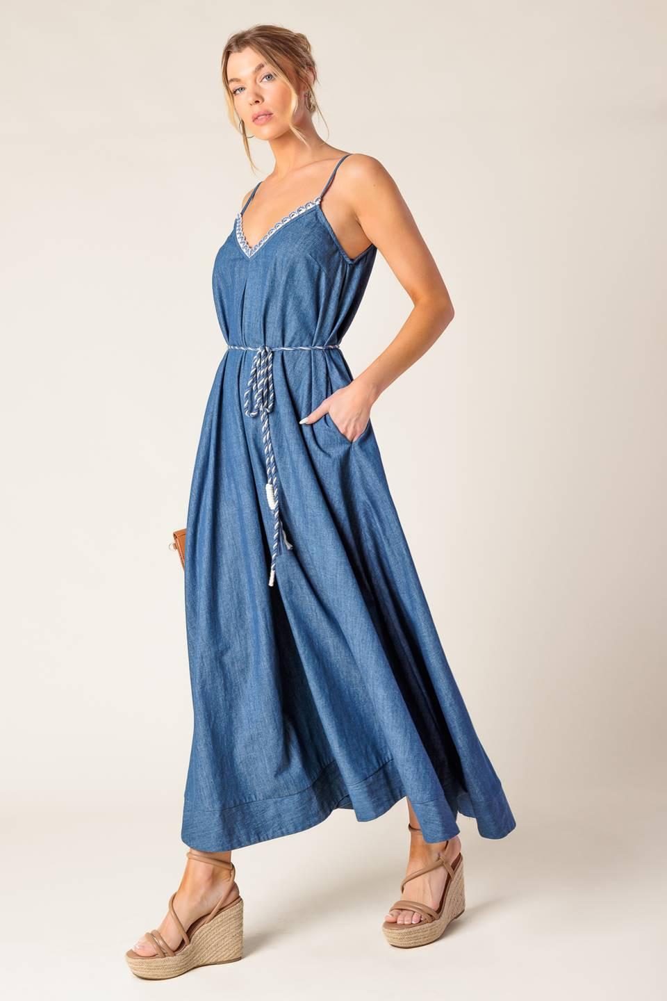 Heartfelt Moment Denim Midi Dress in medium indigo, view 4 — Soul Flow Apparel