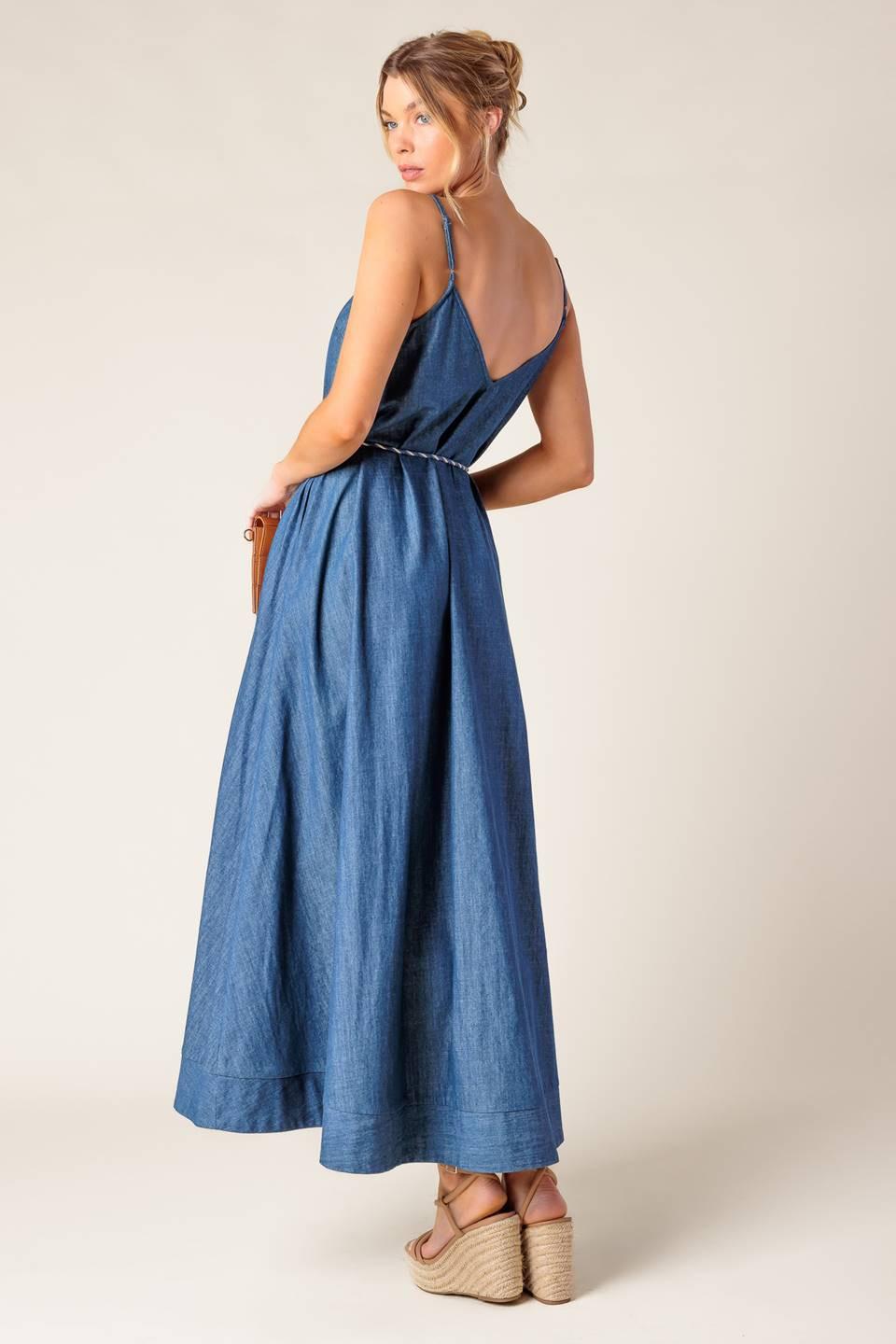 Heartfelt Moment Denim Midi Dress in medium indigo, view 6 — Soul Flow Apparel