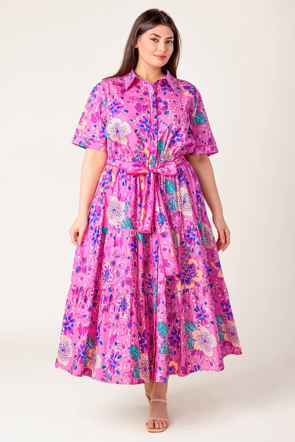 Celestial Skies Woven Midi Dress in pink purple, view 2 — Soul Flow Apparel
