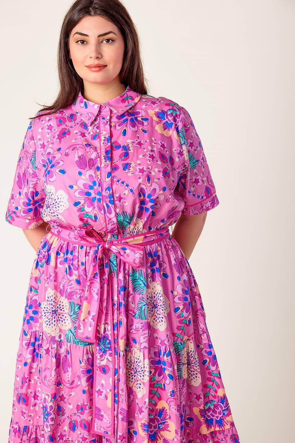 Celestial Skies Woven Midi Dress in pink purple, view 5 — Soul Flow Apparel