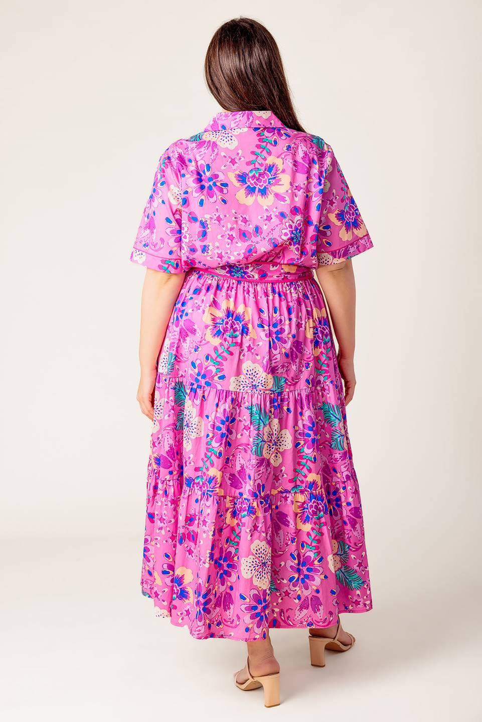 Celestial Skies Woven Midi Dress in pink purple, view 6 — Soul Flow Apparel
