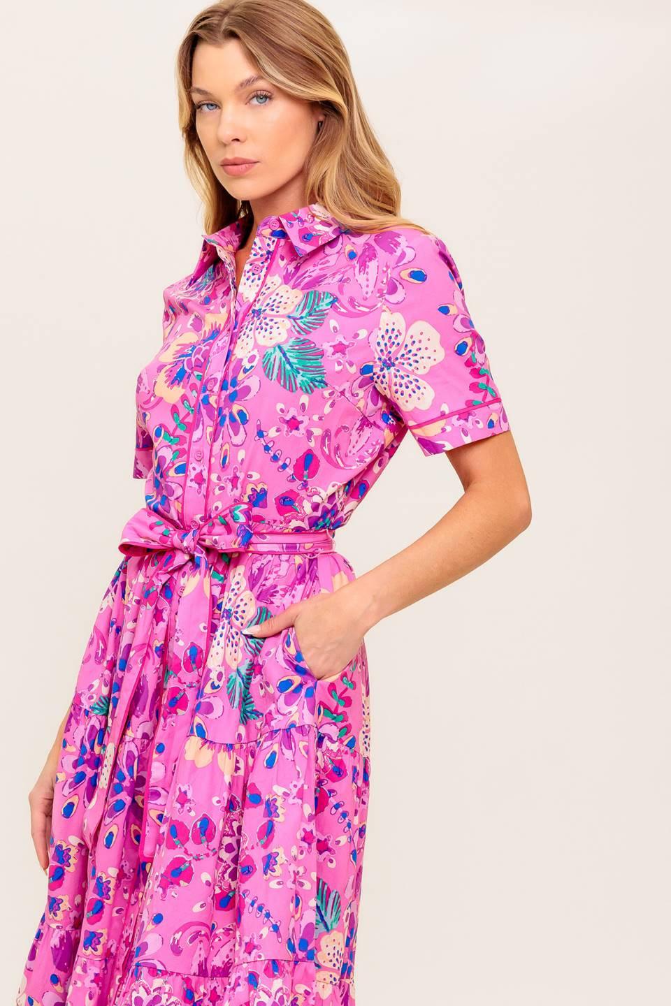 Celestial Skies Woven Midi Dress in pink purple, view 3 — Soul Flow Apparel